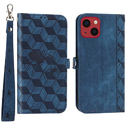 Etui en PU anti-chute, motif losange araignée avec béquille, porte-cartes et dragonne pour votre iPhone 14 Plus - bleu