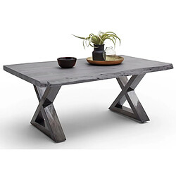 Pegane Table basse simple en bois d'acacia massif, laqué gris/antique - L.110 x H.45 x P.70 cm