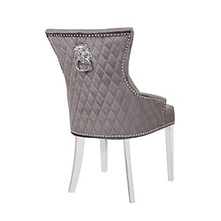 Vivenla Lot de 2 Chaises de salle à manger contemporain avec capitonnage et anneau décoratif tête de lion à l'arrière revêtement en velours gris foncé et piètement en acier inoxydable poli argenté collection MADISON pas cher