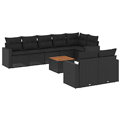 Maison Chic Salon de jardin 9 pcs avec coussins | Ensemble de Table et chaises | Mobilier d'Extérieur noir résine tressée -GKD86336