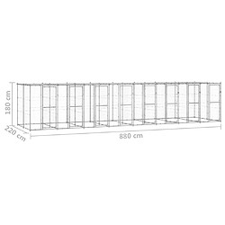 vidaXL Chenil extérieur Acier galvanisé avec toit 19,36 m² pas cher