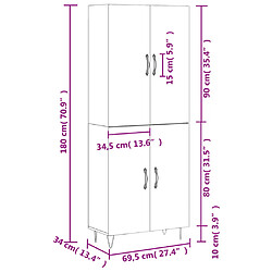 vidaXL Buffet haut Blanc brillant 69,5x34x180 cm Bois d'ingénierie pas cher