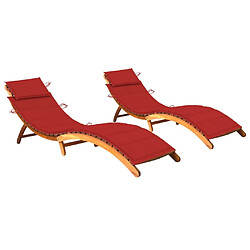 Maison Chic Lot de 2 Chaises longues avec coussins | Transat Bain de soleil Bois d'acacia solide -GKD58421