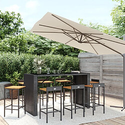 Maison Chic Table de bar et chaises d'extérieur 9 pcs,Ensemble de bar de jardin pour relax noir poly rotin/bois massif acacia -GKD913675