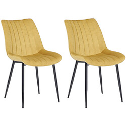 Decoshop26 Lot de 2 chaises de salle à manger coutures décoratives verticales avec pieds en métal noir assise en velours jaune 10_0001749