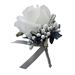 Acheter Stimulation Broche Fleur Rose Épingle De Corsage Mariage Blanc et Gris Argent