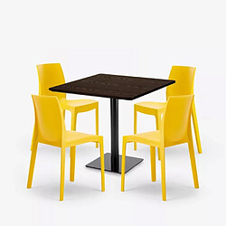 Avis Grand Soleil Ensemble 1 Table Horeca 90x90cm et 4 Chaises Empilables Restaurant Bar Cuisine Jasper - Jaune