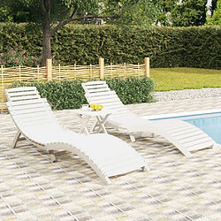 Maison Chic Lot de 2 Chaises longues avec table | Bain de soleil Relax | Transat blanc bois massif d'acacia -GKD20835