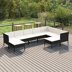 vidaXL Salon de jardin 9 pcs avec coussins Résine tressée Noir