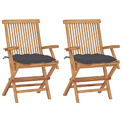 vidaXL Chaises de jardin et coussins anthracite lot de 2 Bois de teck