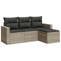 vidaXL Salon de jardin 4 pcs avec coussins gris clair résine tressée