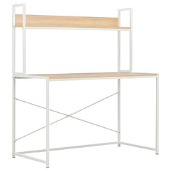 Helloshop26 Bureau table poste de travail meuble d'ordinateur informatique étude d'ordinateur et chêne 120 x 60 x 138 cm blanc 02_0023721