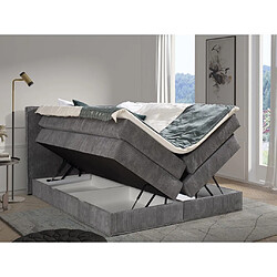 Vente-Unique Ensemble complet boxspring tête de lit + sommiers coffre + matelas + surmatelas - 2 x 80 x 200 cm - Velours côtelé - Gris - IVOLOS de PALACIO