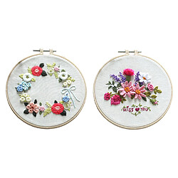 2xKit de Démarrage de Broderie avec Motif Florales, DIY Point de Croix Broderie Starter kit,Embroidery Starter Kit pour Adultes Débutant