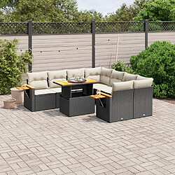 Maison Chic Ensemble Tables et chaises d'extérieur 8 pcs avec coussins,Salon de jardin noir résine tressée -GKD245946