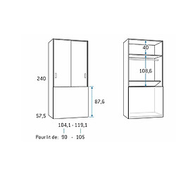 Inside 75 Armoire penderie 119,1 x 57,5 x 240 cm portes coulissantes coffre rabattable hauteur 87 cm