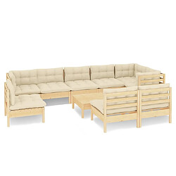 Maison Chic Salon de jardin 10 pcs avec coussins | Ensemble de Table et chaises | Mobilier d'Extérieur crème bois de pin massif -GKD70712