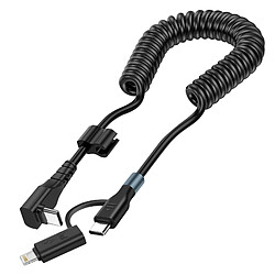 Avizar Câble spiralé USB-C vers USB-C et iPhone Lightning, Design coudé Noir 1,5m