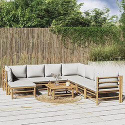 Maison Chic Salon de jardin 9 pcs + coussins - Mobilier/Meubles de jardin - Table et chaises d'extérieur gris clair bambou -MN69078