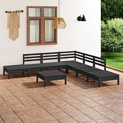 vidaXL Salon de jardin 8 pcs Bois de pin massif Noir