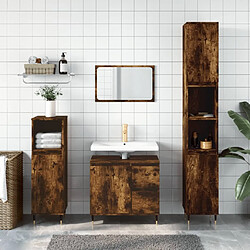 Maison Chic Armoire de bain,Meuble de rangement de salle de bain,Meuble haut chêne fumé 30x30x190 cm bois d'ingénierie -GKD357487