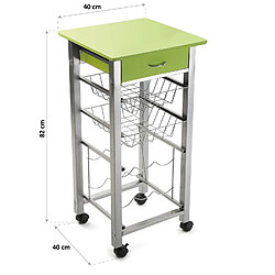 Versa Chariot de cuisine avec roulettes et tiroirs Leicester 40x40x82cm,Bois et métal, Vert pas cher