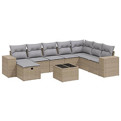 vidaXL Salon de jardin avec coussins 9pcs mélange beige résine tressée