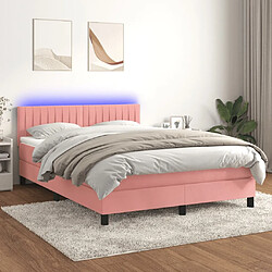 Sommier à lattes et LED,Cadre à lattes de lit avec matelas pour Adulte Rose 140x200 cm -MN26010