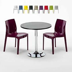 Grand Soleil Table Ronde Noir et 2 Chaises Colorées P