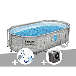 Kit piscine tubulaire ovale Bestway Power Steel SwimVista avec hublots 4,27 x 2,50 x 1,00 m + Kit d'entretien Deluxe + Pompe à chaleur