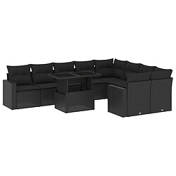 vidaXL Salon de jardin 10 pcs avec coussins noir résine tressée