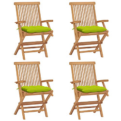 vidaXL Chaises de jardin avec coussins vert vif lot de 4 Bois de teck 