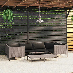 vidaXL Salon de jardin 7 pcs avec coussins Résine tressée Gris foncé