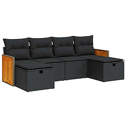 vidaXL Salon de jardin 6 pcs avec coussins noir résine tressée