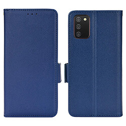 Etui en PU texture litchi, fermeture fermoir aimanté, antichoc avec support bleu foncé pour votre Samsung Galaxy A02s (166.5x75.9x9.2mm)