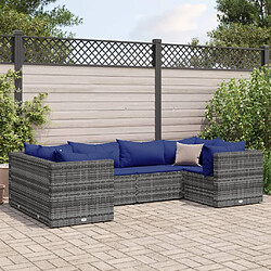 vidaXL Salon de jardin 6 pcs avec coussins Gris Résine tressée