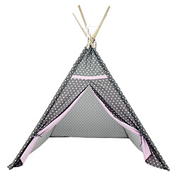 ECD Germany Tente Tipi Jeu pour Enfants | 115x115x160 cm | avec Fenêtre | Gris avec Étoiles Blanches | Polyester | Lavable à 30°C | Fermeture velcro | Sac de Transport Inclus | Pour Filles/Garçons