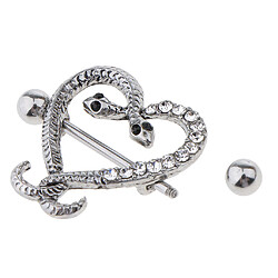 Avis 1 paire mamelon bouclier barbell twined coeur de serpent bijoux nipplering blanc