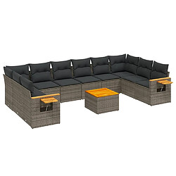 Maison Chic Salon de jardin 11 pcs avec coussins | Ensemble de Table et chaises | Mobilier d'Extérieur gris résine tressée -GKD19541