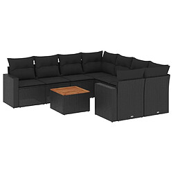 Maison Chic Ensemble Tables et chaises d'extérieur 9 pcs avec coussins,Salon de jardin noir résine tressée -GKD993036