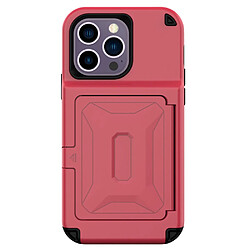 Coque en TPU + acrylique avec béquille et porte-carte pour votre iPhone 14 Pro - rouge