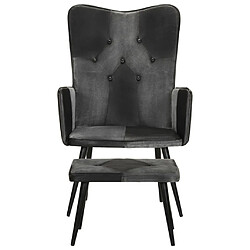 Maison Chic Fauteuil et repose-pieds,Fauteuil luxe pour relax Noir Cuir véritable et toile -MN83595