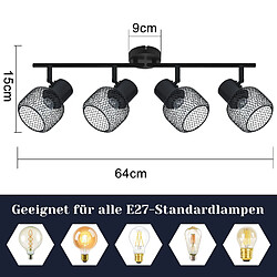 Avis NETTLIFE 4 Spots Max.25W Plafond Métal Noir 4 Ampoules Pivotant 330° LED E27 Intérieur pour Salle à Manger Cuisine Chambre d'Enfant