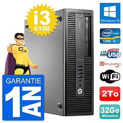 PC HP EliteDesk 800 G2 SFF Intel i3-6100 RAM 32Go Disque 2To Windows 10 Wifi - Occasion