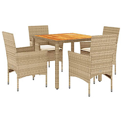 vidaXL Ensemble à manger de jardin et coussins 5pcs beige rotin acacia