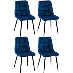 Decoshop26 Lot de 4 chaises de salle à manger coutures forme carrées en tissu velours bleu foncé pieds en métal noir 10_0001795