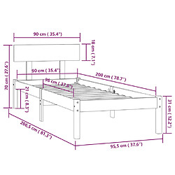 vidaXL Cadre de lit sans matelas bois massif 90x200 cm pas cher