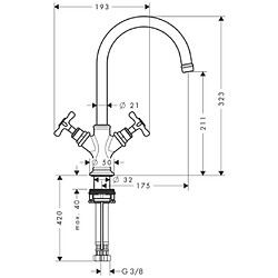 Mélangeur de lavabo HANSGROHE AXOR Montreux poignées croisillons avec tirette et vidage chromé - 16502000