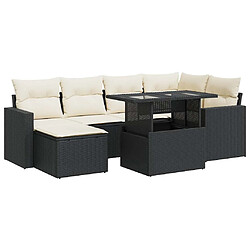 vidaXL Salon de jardin 7 pcs avec coussins noir résine tressée