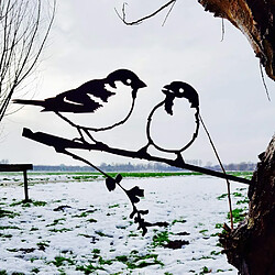 Acheter Metalbird Oiseaux sur pique couple de moineaux en acier corten Hauteur 14cm.